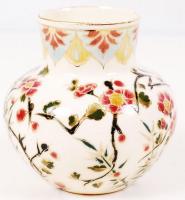 Zsolnay virágos kis váza, kézzel festett, hibátlan, jelzett (családi címeres), m:10 cm / Zsolnay vas...