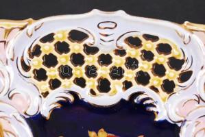 Zsolnay krizantém virágos áttört dísztál, apró hajszálrepedésekkel, jelzett(mélynyomás), kézzel fest...