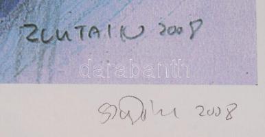 Szlabey Zoltán (1956-): Masnis csavar II. Szitanyomat EA 1/5, papír, jelzett, üvegezett újszerű kere...