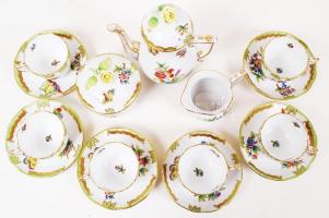 Herendi Viktória mintás mokkás készlet, kézzel festett, jelzett, hibátlan, eredeti díszdobozában / H...