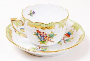 Herendi Viktória mintás mokkás készlet, kézzel festett, jelzett, hibátlan, eredeti díszdobozában / H...