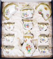 Herendi Viktória mintás mokkás készlet, kézzel festett, jelzett, hibátlan, eredeti díszdobozában / H...