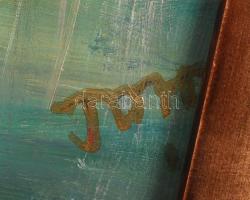 Johd jelzéssel: Templom a patak parton. Olaj, farost, keretben, 60×80 cm