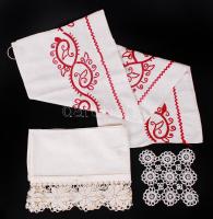 Textil tétel: Hímzett falvédő, csipke terítő, csipke alátét