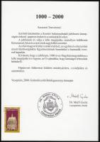 2000 Szent Jobb Balatonalmádiban emléklap, hátoldalán alkalmi levélzáróval és az érsek ajánlásával