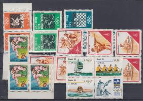 1976-1991 Summer Olímpics motive, 3 issues in blocks of 3 + 1 block of 4 (tooth separattions), 1976-1991 Nyári olimpia motívum tétel 3 kiadás hármastömbökben + 1 négyestömb (fogazás elválások)