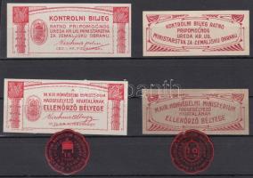 6 db I. Világháborús segélybélyeg, közte több magyar- horvát