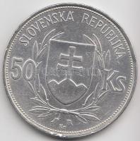 Szlovákia 1944. 50K Ag "Függetlenség 5. évfordulója" tanúsítvánnyal T:2- Slovakia 1944 50 Korun Ag "5th Anniversary of Independence" with certificate C:VF Krause KM#10