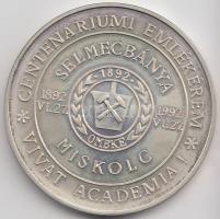 1992. "AZ ORSZÁGOS MAGYAR BÁNYÁSZATI ÉS KOHÁSZATI EGYESÜLET (OMBKE) centenáriumi emlékérem" ezüstözött Br (42,5mm) T:1