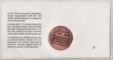 1992. "Barcelona-magyar csapat" emlékérem bélyeges borítékon, elsőnapi bélyegzéssel T:PP C...