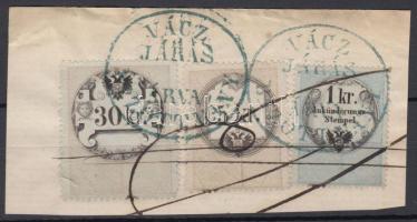 Okmánykivágás 5kr + 30kr okmánybélyeggel + 1kr Hirdetménybélyeggel