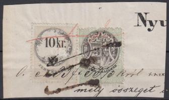 Okmánykivágás 3kr magyar + 10kr osztrák okmánybélyeggel