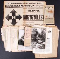 Cca 1900-1960 Egy doboz irat, papír, újság, kártya, térkép, számlák, nyilas plakát, fényképek stb., ...
