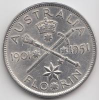 Ausztrália 1951. 1Fl Ag "Jubileum" tanúsítvánnyal T:2- Australia 1951. 1 Florin Ag "Jubilee" with certificate C:VF Krause KM#47