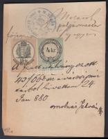 1880 Okmánydarab 2 kiadásból 4kr + 15kr okmánybélyeggel