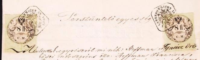 1857 Okmány 2 x 8fl CM okmánybélyeggel