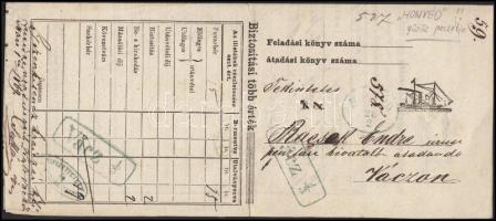 1869 Hajófuvarlevél 1kr okmánybélyeggel, a HONVÉD gőzös bélyegzőjével