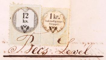 1864 Okmány 12kr okmánybélyeggel + 1kr Hirdetménybélyeggel