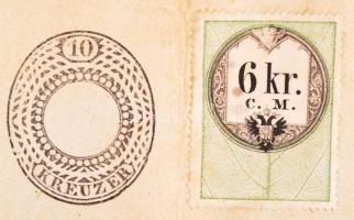 1855 Okmány 10kr szignettával rajta 6kr CM okmánybélyeg