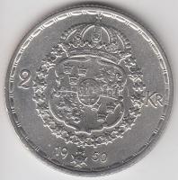 Svédország 1950. 2Kr Ag "V. Gusztáv" tanúsítvánnyal T:2- Sweden 1950. 2 Kronor Ag "Gustaf V" with certificate C:VF Krause KM#815