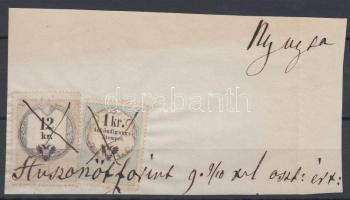 Okmánydarab 12kr okmánybélyeggel + 1kr Hirdetménybélyeggel