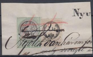 Okmánydarab 2 különböző kiadásból származó 7kr + 25kr okmánybélyeggel