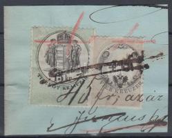 Okmánydarab 2 különböző kiadásból származó 4kr + 15kr okmánybélyeggel