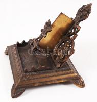 Antik irattartó, gazdagon díszített, réz, jelzett (D.R.P.), 14×11 cm, m:11 cm