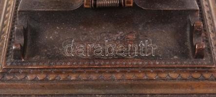 Antik irattartó, gazdagon díszített, réz, jelzett (D.R.P.), 14×11 cm, m:11 cm