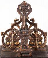 Antik irattartó, gazdagon díszített, réz, jelzett (D.R.P.), 14×11 cm, m:11 cm