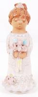 Antalfiné Szente Katalin (keramikus): Virágcsokros lány. Mázas festett kerámia, jelzett, hibátlan, m:22 cm