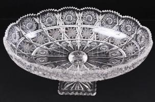 Ólomkristály talpas kínáló tál, csiszolt, hibátlan, m:13 cm, 29×20 cm