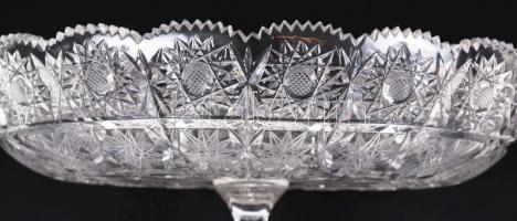 Ólomkristály talpas kínáló tál, csiszolt, hibátlan, m:13 cm, 29×20 cm