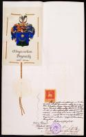 1906 A benyói és urbanói Benyovszky család címerének hivatalos igazolása, kézzel festett címerrel