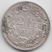 Svájc 1874B 2Fr Ag T:3 (forrasztásnyom) &lt;br/&gt;Switzerland 1874B 2 Franc Ag C:F (seal mark) &lt;br/&gt;Krause KM#21