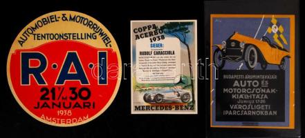 1938 3db autókkal kapcsolatos reklámlap.