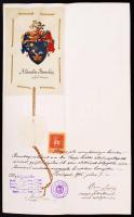 1906 A boronkai Boronkay család címerének hivatalos igazolása, kézzel festett címerrel