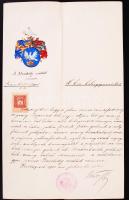 1905 A Bezdédy család címerének hivatalos igazolása, kézzel festett címerrel és Kristóffy József belügyminiszter saját kezű aláírásával