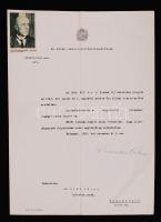 1942 Keresztes Fischer Ferenc nyilas belügyminiszter által aláírt kinevezési okmány