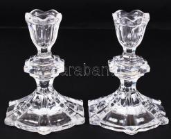 Üveg gyertyatartó pár, formába öntött, hibátlan, m:12 cm