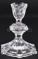 Üveg gyertyatartó pár, formába öntött, hibátlan, m:12 cm