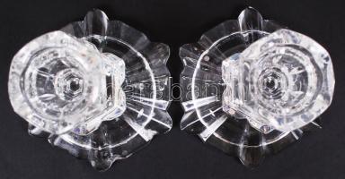 Üveg gyertyatartó pár, formába öntött, hibátlan, m:12 cm