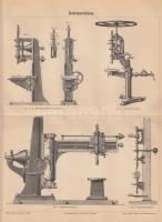 1886 3 db gépeket ábrázoló metszet, fa metszet, Meyers Lexikonból, 21×27 cm