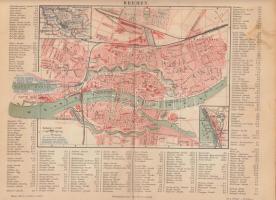 1886 4 db város térkép (Chemnitz, Breslau, Bremen, Braunschweig), Meyers Lexikonból, 21×27 cm