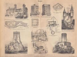 1886 3 db vegyes témájú fa metszet és 1 db színes nyomat a Meyers Lexikonból, 20×27 cm