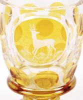 Antik vadász üveg kupa, többrétegű, hámozott, homok fújt, hibátlan, m:16 cm