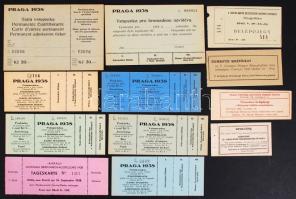 1934-1948 11 db bélyegkiállítási belépőjegy, 1 db utalvány kiállítási bélyeg vásárlására.