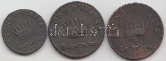 Olasz Államok / Napóleon Királysága 1808M 1c Cu + 1809. 3c Cu + 1813. 3c Cu T:2-,3 Italian States / Kingdom of Napoleon 1808M 1 centesimo Cu + 1809. 3 centesimi Cu + 1813. 3 centesimi Cu C:VF,F