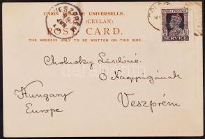 1898 Cholnoky Jenő földrajztudós üzenete és saját kezű aláírása Ceylonból küldött képeslapon, testvé...