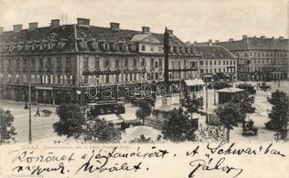 Graz Jacominiplatz, Postgebäude, Michael Spiegel's Möbel und Bettwaren, Natale Ruziczna Mechaniker / square, post office, furniture and bedding shop, mechanic workshop (fl)